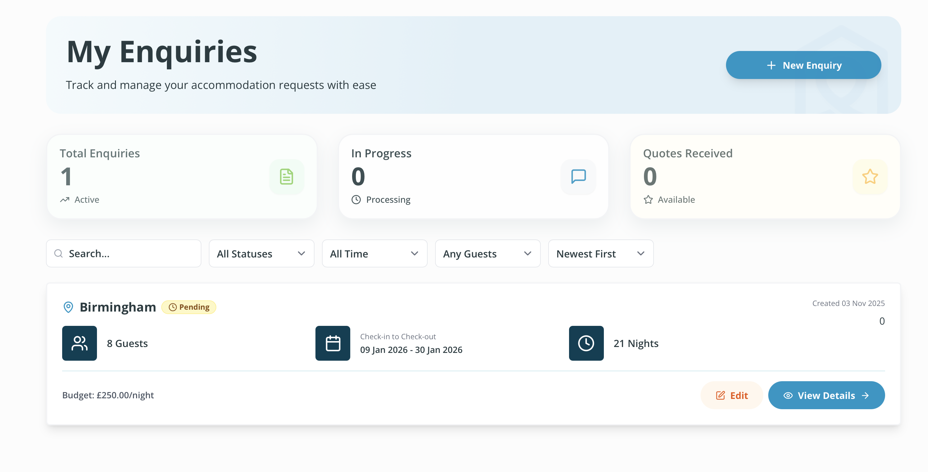 StayForWork Portal Dashboard - Manage your accommodation enquiries with ease